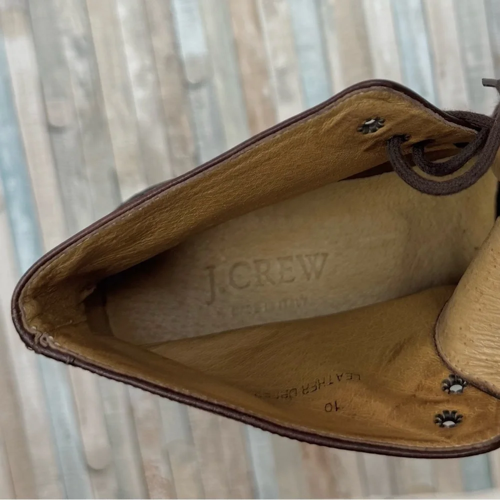 J Crew 10 Lace Up Ankle Field Boots Brown Italian Leather Shoes Platform Sole